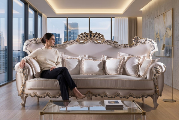 Klasyczna sofa trzyosobowa Żywy krajobraz sofa tekstylna 3 Siedziba Baroque