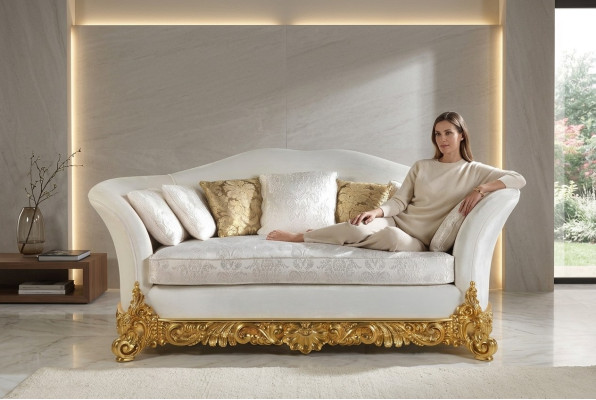 Biała sofa klasyczna trzyosobowa sofa salonowa Włókienniczy Kanapy 3-osobowe