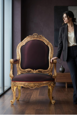 Krzesło Tron Barokowy Rokoko Włókienniczy 1 miejsce siedzące Sofa Podkładka Fotel Meble włoskie