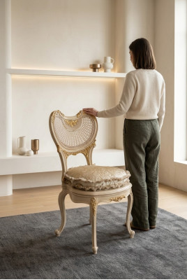 jadalnia Krzesło 1 miejsce siedzące Fotel Drewno Luxury Class Baroque Rokoko Meble Design Nowość