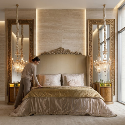 Chesterfield Large Bed Zagłówek łóżka Baroque Rokoko Royal Style Meble