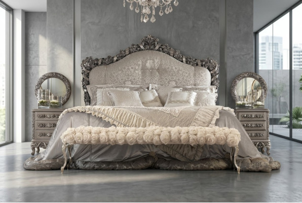 Chesterfield Łóżko Podwójne łóżko Skóra Antyk Style Luksusowe Włoskie Meble Nowe