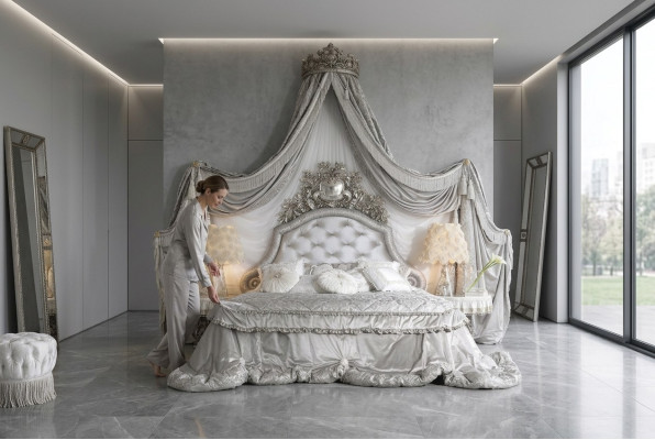 Łóżko Chesterfield Silver Luxury Sypialnia łóżka Italian Meble Design Nowość