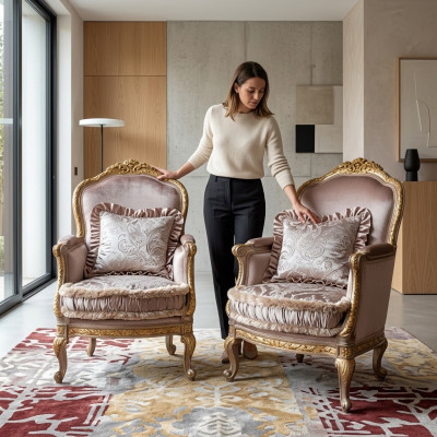 Fotel Fotel Czytanie Krzesło UszyFotel Luksusowa Sofa Podkładka Meble Włoskie