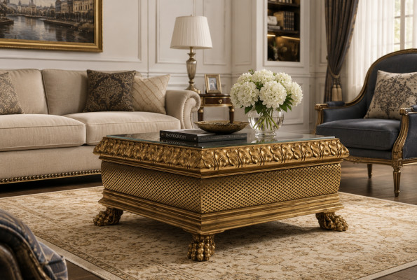 stolik kawowy Design Meble Style Baroque Drewno Włoski Tablica stoły Stoliki do kawy