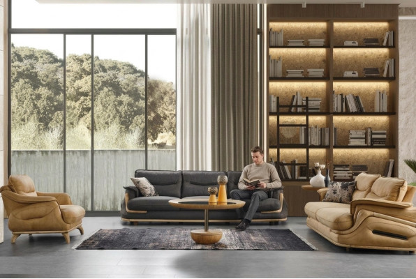 Design Zestaw sofowy 4+3+1 Skóra Sofa 3 szt. Zestaw kanap sof kanapowych