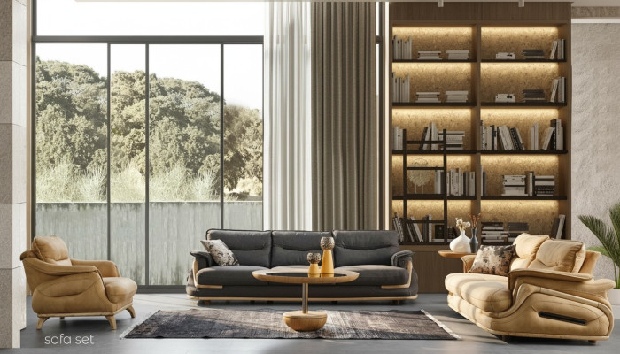 Design Zestaw sofowy 4+3+1 Skóra Sofa 3 szt. Zestaw kanap sof kanapowych