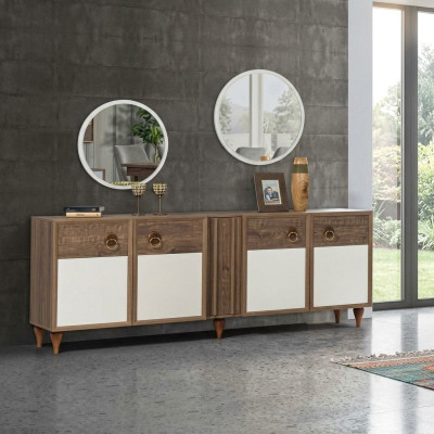 Kredens Komody Drewniane Szuflady Lustro Solidny Salon Komody