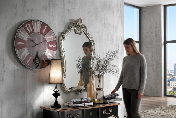 Lustro Classic połysk ścienne Drewno Design Srebrny Salon Włochy Meble