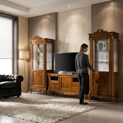 Pokój dzienny 2x Gablota salon Szafki design TV nowoczesna witryna komplet 3 sztuki