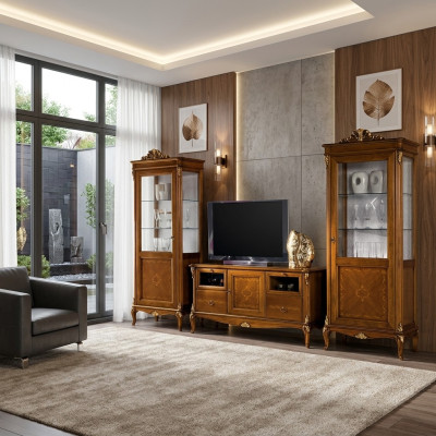 Pokój dzienny 2x Gablota salon Szafki design TV nowoczesna witryna komplet 3 sztuki