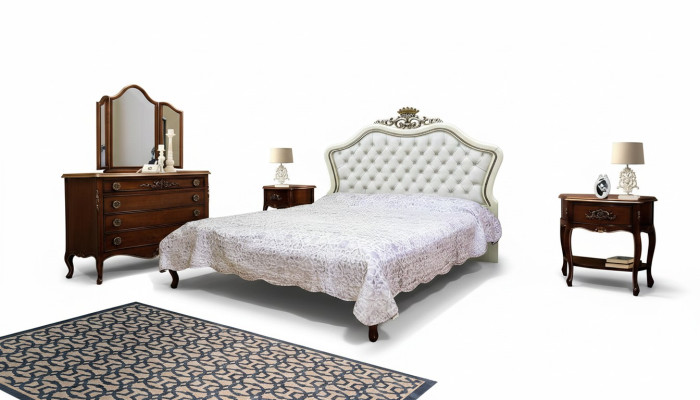 Kompletny zestaw 4 dla Sypialnia Design nowoczesne luksusowe łóżko 2x Stolik nocny Kredens