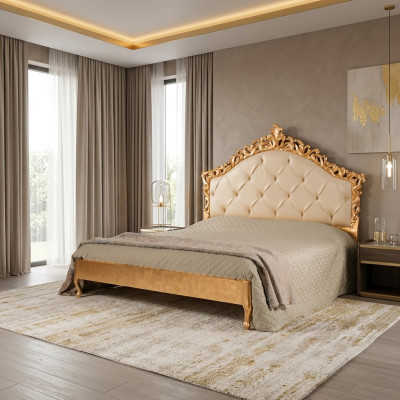 Nowe luksusowe Chesterfield podwójne łóżko z rzeźbionym zagłówkiem