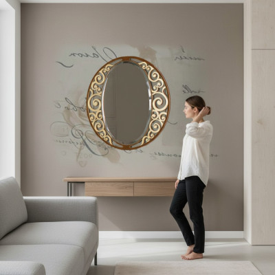 Klasyczny Design Lustro Włoski połysk Drewno Stojak Ściana Włochy Nowy
