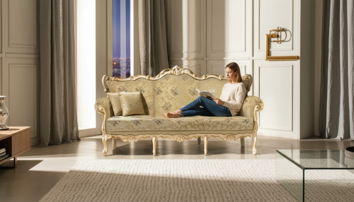 Sofa 3 miejsce do siedzenia Sofa Drewno Meble trzyosobowa kanapa sofy w stylu włoskim 200cm