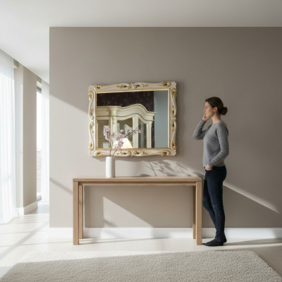 Klasyczny Design Lustro Włoski połysk Drewno Stojak Ściana Włochy Nowy