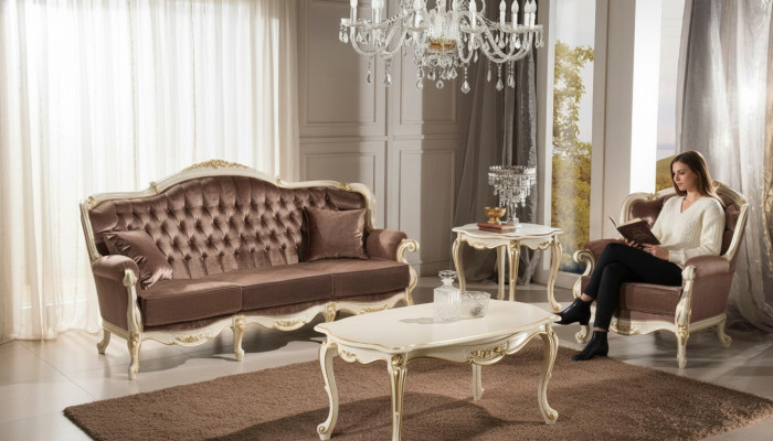 Klasyczny salon Meble Kanapa Sofa Fotel stolik kawowy Stolik 4szt