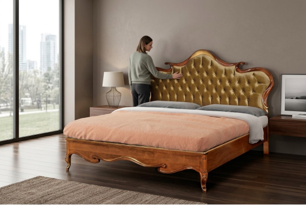 Chesterfield Łóżko Podkładka Design Luxury Double Hotel łóżko Włoskie Drewno Nowe