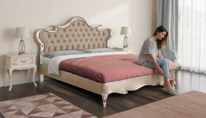 Chesterfield Łóżko Podkładka Design Luxury Double Hotel łóżko Włoskie Drewno Nowe