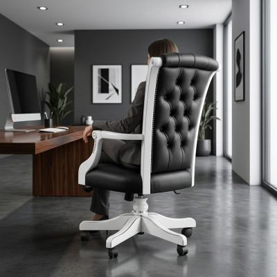 Krzesło biurowe Drewno ChefFotel Chesterfield Włoskie meble Krzesło obrotowe Fotel Krzesło