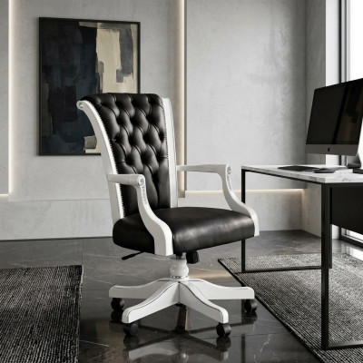 Krzesło biurowe Drewno ChefFotel Chesterfield Włoskie meble Krzesło obrotowe Fotel Krzesło