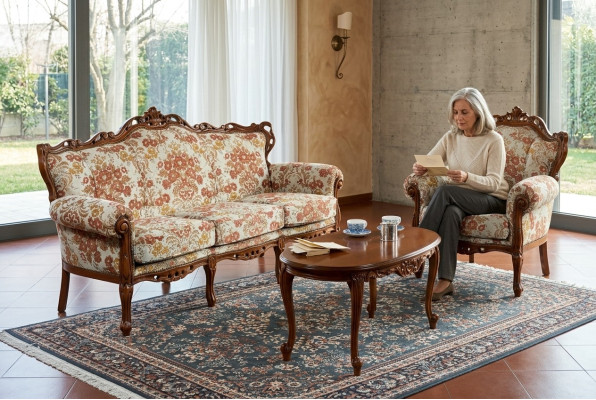 Włoski zestaw sofowy Klasyczna sofa Zestaw wypoczynkowy stolik kawowy 3-częściowy. Ustawić