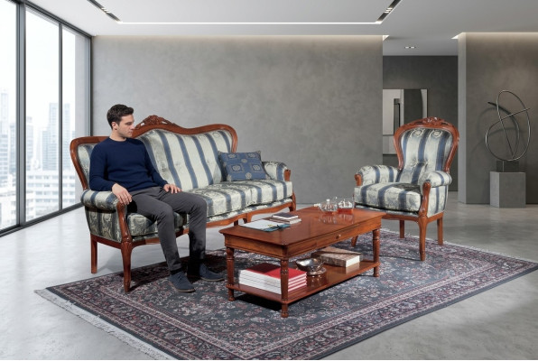 Klasyczny Zestaw sofowy Kanapa 3+1 miejsce do siedzenia Sofa Kanapy Włoskie Meble Włókiennicze