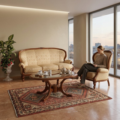 Klasyczny Zestaw sofowy Sofa Fotel stolik kawowy Włoskie Meble 3szt.