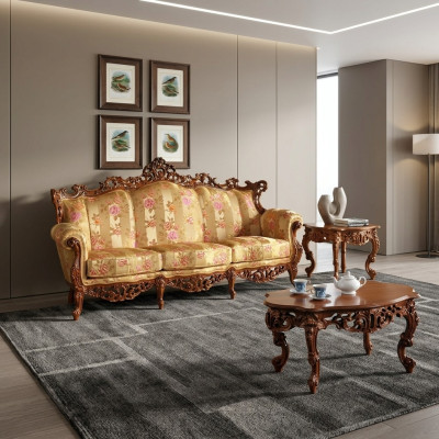Klasyczna sofa trzyosobowa + stolik kawowy Klasyczne włoskie meble 2-częściowe
