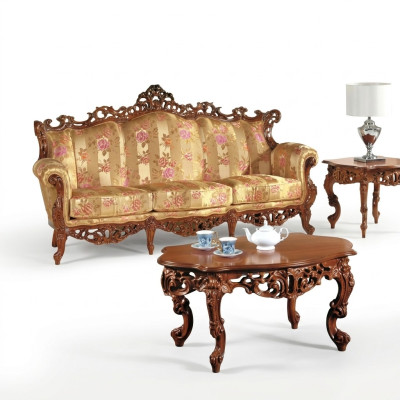 Klasyczna sofa trzyosobowa + stolik kawowy Klasyczne włoskie meble 2-częściowe