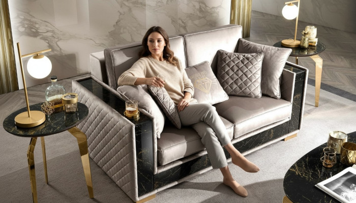 Sofa 2 miejsce do siedzenia Modern Design Podkładka Włókienniczy Sofy Siedziba Meble Żywy krajobraz Gray