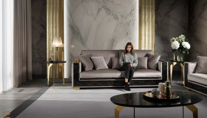 Luksusowa Sofa 3 miejsce do siedzenia Nowoczesny Design Podkładka Włókienniczy Sofy Siedziba Włoskie Meble
