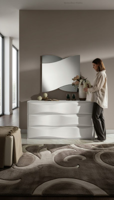 Luksusowy zestaw Kredens z Lustro Komody konsola Ustaw Drewno Modern Design Biały