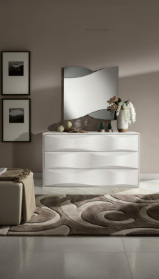 Luksusowy zestaw Kredens z Lustro Komody konsola Ustaw Drewno Modern Design Biały