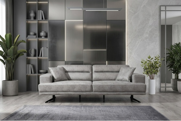 Sofa 3 miejsce do siedzenia Sofy Skóra Trzyosobowa Siedziba Podkładka Design Living Room Modern Grey