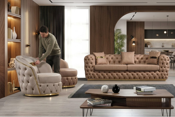 Luksusowy Zestaw Sofowy Chesterfield 3+1+1 miejsce do siedzenia Ustawić Sofa Fotel Sofy Skóra