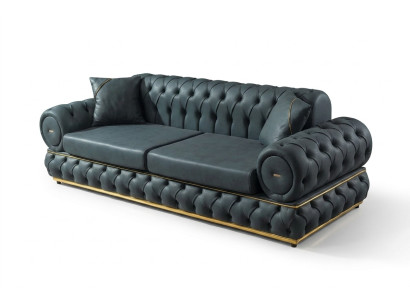 Sofa 3 miejsce do siedzenia Chesterfield Podkładka Sofy Trzyosobowa Skóra Salon Niebieskie Meble