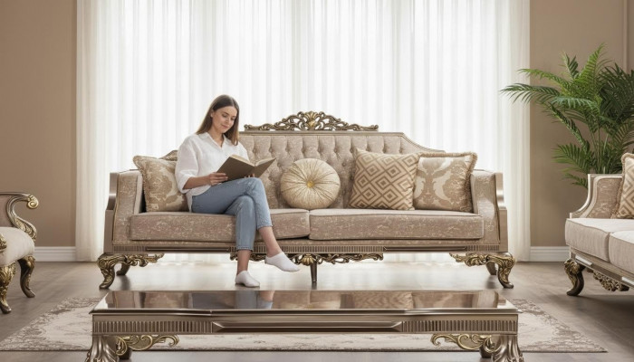 Sofa trzyosobowa 3 miejsce do siedzenia sofa sofy materiał barokowy rokoko kanapa projekt salonu