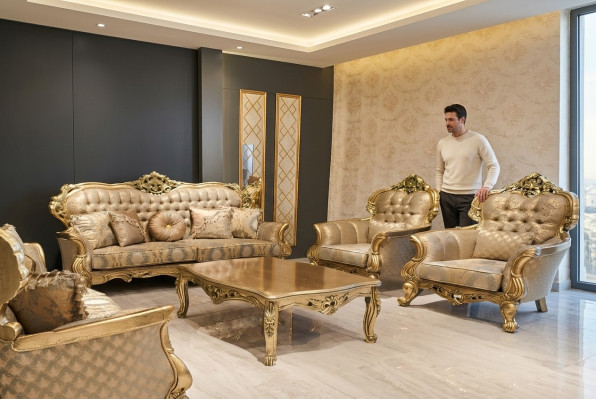Luksusowy Ustawić Zestaw sofowy 3+1+1 miejsce do siedzenia Sofa Materiał Sofy Klasyczne Barokowe Nowe