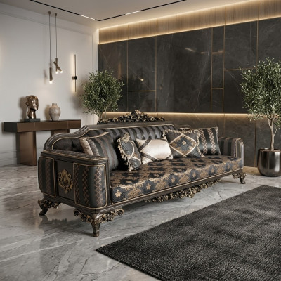 Sofa 3 miejsce do siedzenia Meble Materiał Sofy Trzyosobowe Luksusowy Salon W Stylu Barokowym 3er Nowość