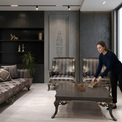 EarsFotel Fotel Design Podkładka Sofa Kanapa Włókienniczy Barokowy Salon Niebieski