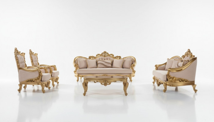 Zestaw sofowy Sofa miejsce do siedzenia stolik kawowy Fotel Zestaw sof Materiał Barokowy Siedziba 5-częściowy. Nowy