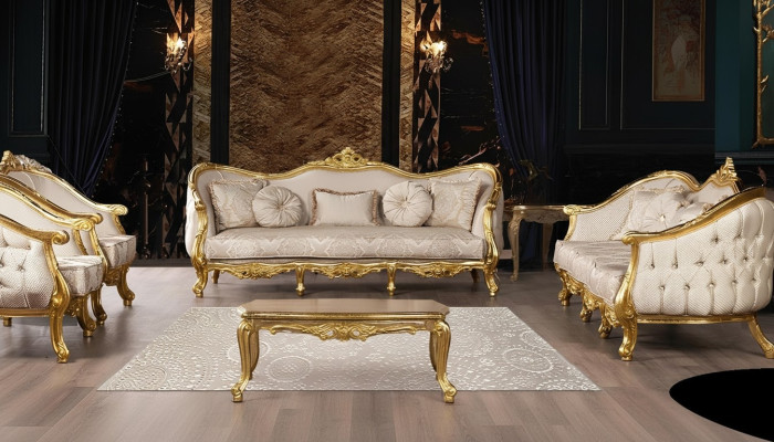 Zestaw sofowy 3+3 miejsce do siedzenia Sofa Sofy Fotel Siedziba Ustawić Materiał Salon Barok
