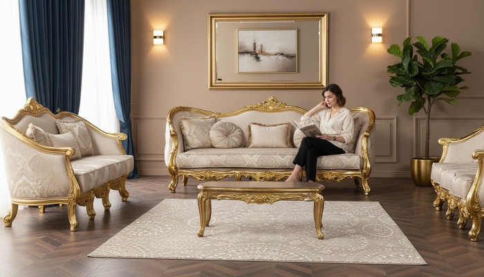 Sofa trzyosobowa 3 miejsce do siedzenia Barokowa sofa rokokowa Sofy Fotel Siedziba Materiałowa kanapa