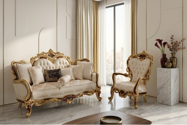 Zestaw sofowy 3+1 miejsce do siedzenia Sofa Fotel Luxus Ustawić Materiał Grupa Baroque