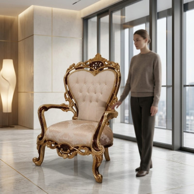 EarsFotel Fotel Luxury Design Podkładka Sofa Kanapa Chesterfield Włókienniczy Złota Nowość