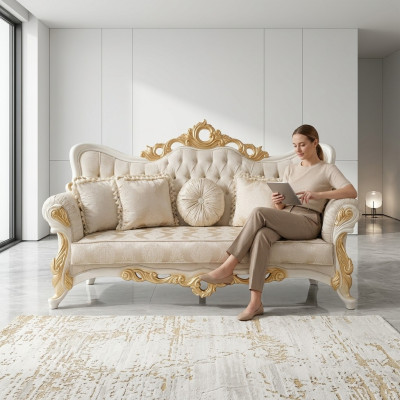 Sofa trzyosobowa 3 miejsce do siedzenia Barokowa Rokoko Sofa Sofy Kanapa Materiał Styl Barok Siedziba