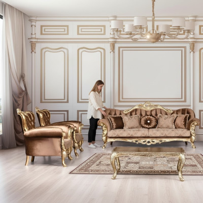 Zestaw sofowy 3+1+1 miejsce do siedzenia Luksusowy Ustaw Sofa Sofy Fotel Zestaw Barokowy Salon