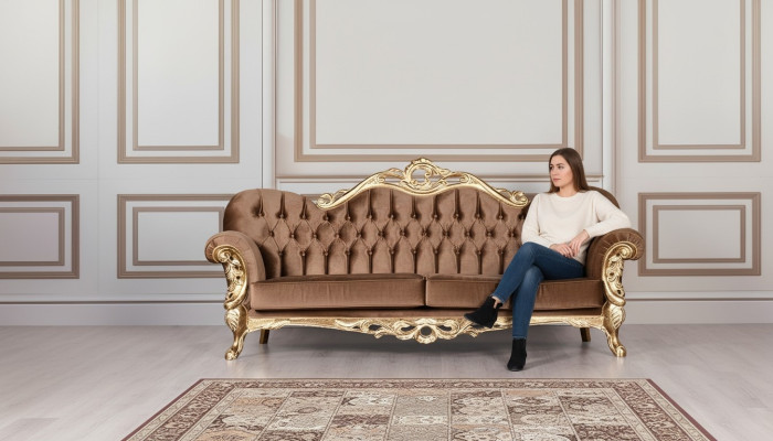 Luksusowa trzyosobowa sofa 3 miejsce do siedzenia Barokowa Sofa Rokoko Sofy Fotel Materiał Style Meble