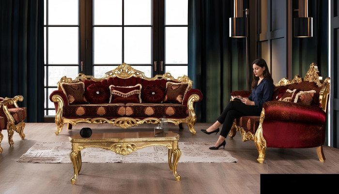 Zestaw sofowy 3+3 miejsce do siedzenia Luksusowy Zestaw Trzyosobowy Ustawić Sofy Materiał Baroque Grupa